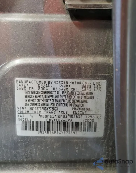 2016 Nissan Sentra S z USA, uszkodzony, nr VIN 3N1AB7AP5GY273893